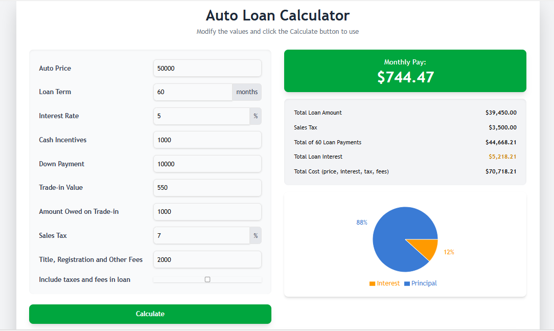Calculator - Auto Loan Calculator